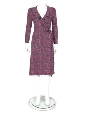 BRORA Floral Liberty Wiltshire Purple Jersey Wrap Ruffle Dress UK 12 US 8 /542